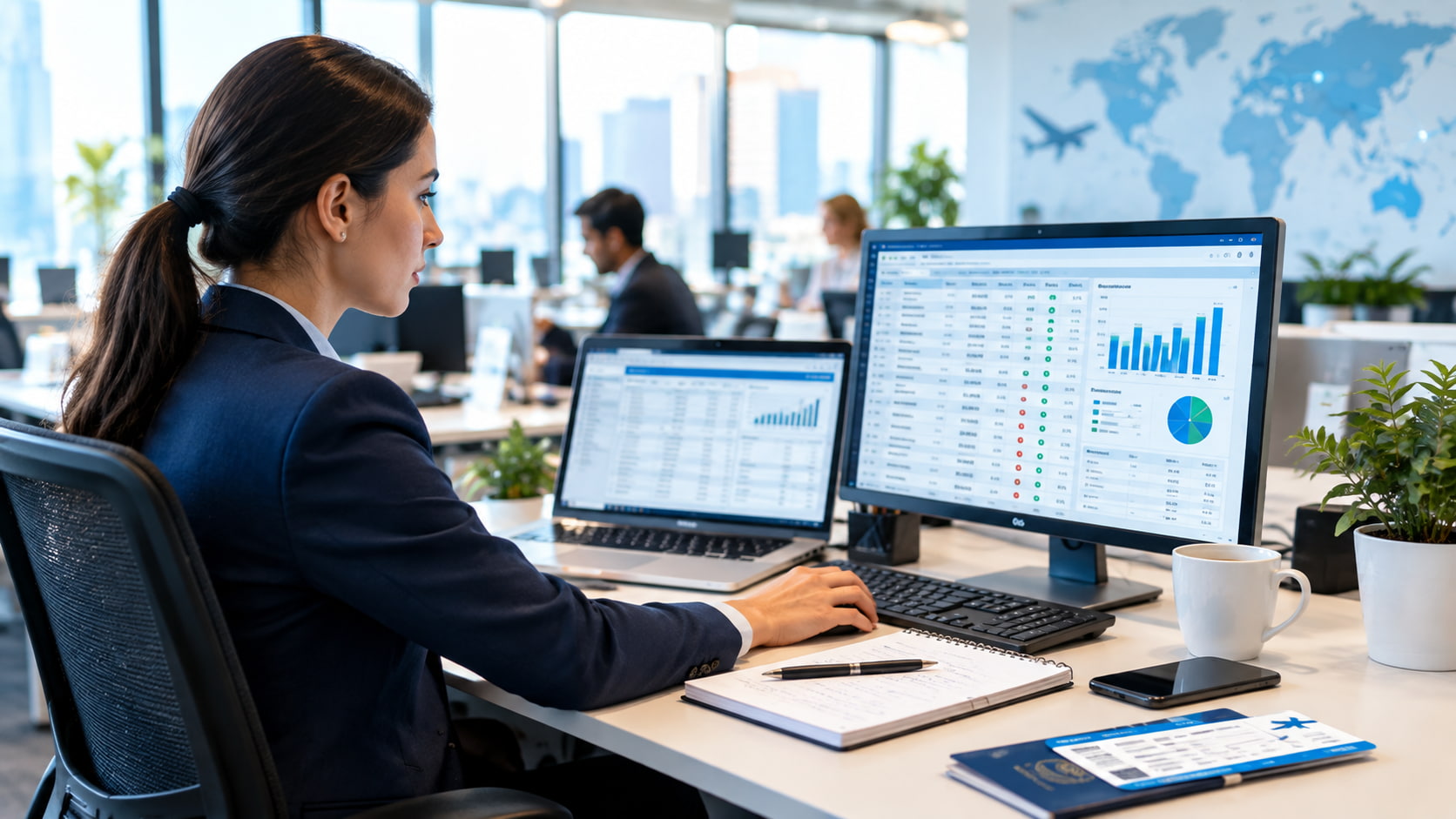 Finance professional reviewing BSP ARC reconciliation reports